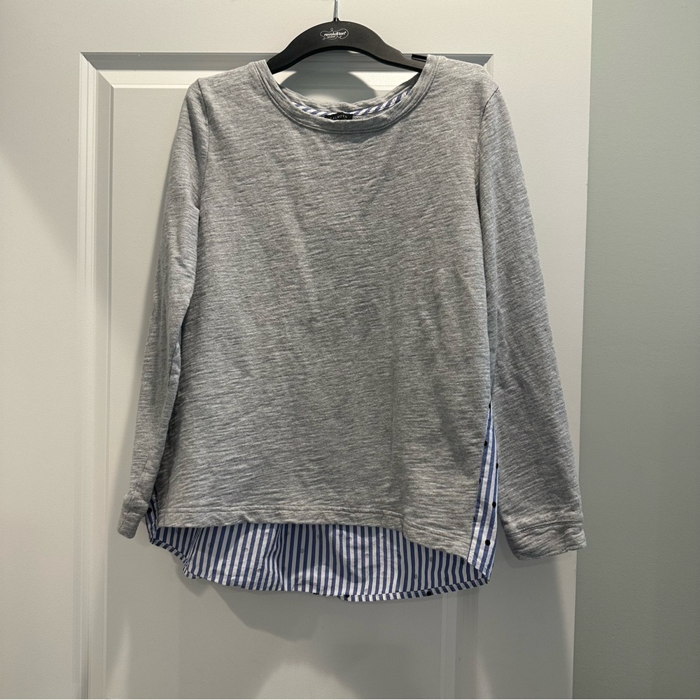 Talbots Gray Sweater with Blue Striped Back